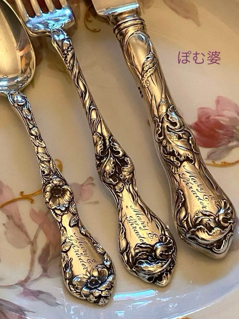 【米国／リード＆バートン】純銀／カトラリー 「５つの花」３本セット×2組