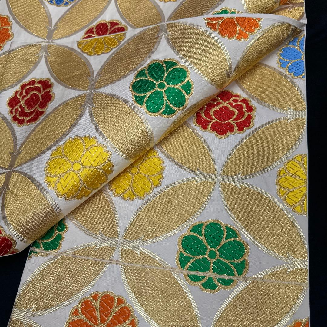 川島織物 ジュニア用 七五三 白地 七宝 全通 袋帯