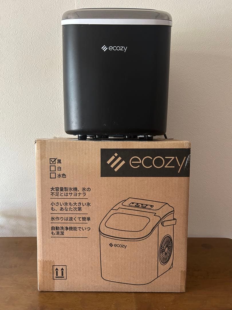 家庭用 高速製氷機 自動洗浄機能付き ポータブル自動製氷機 ブラック ecozy
