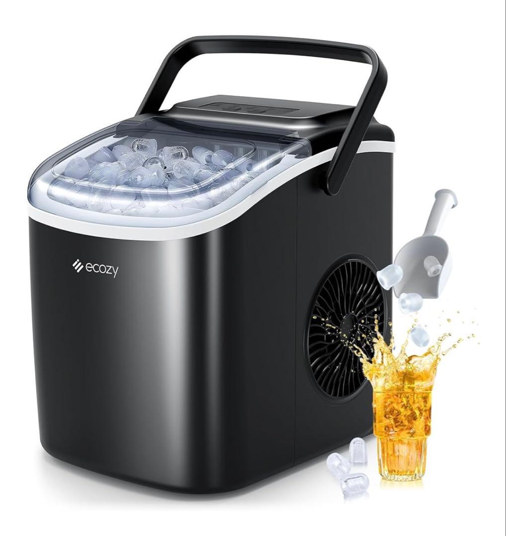 家庭用 高速製氷機 自動洗浄機能付き ポータブル自動製氷機 ブラック ecozy