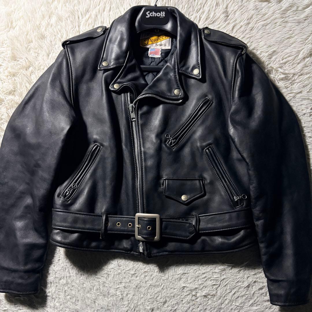 【米国製】schott ライダースジャケット 618 本革　ブラック 42