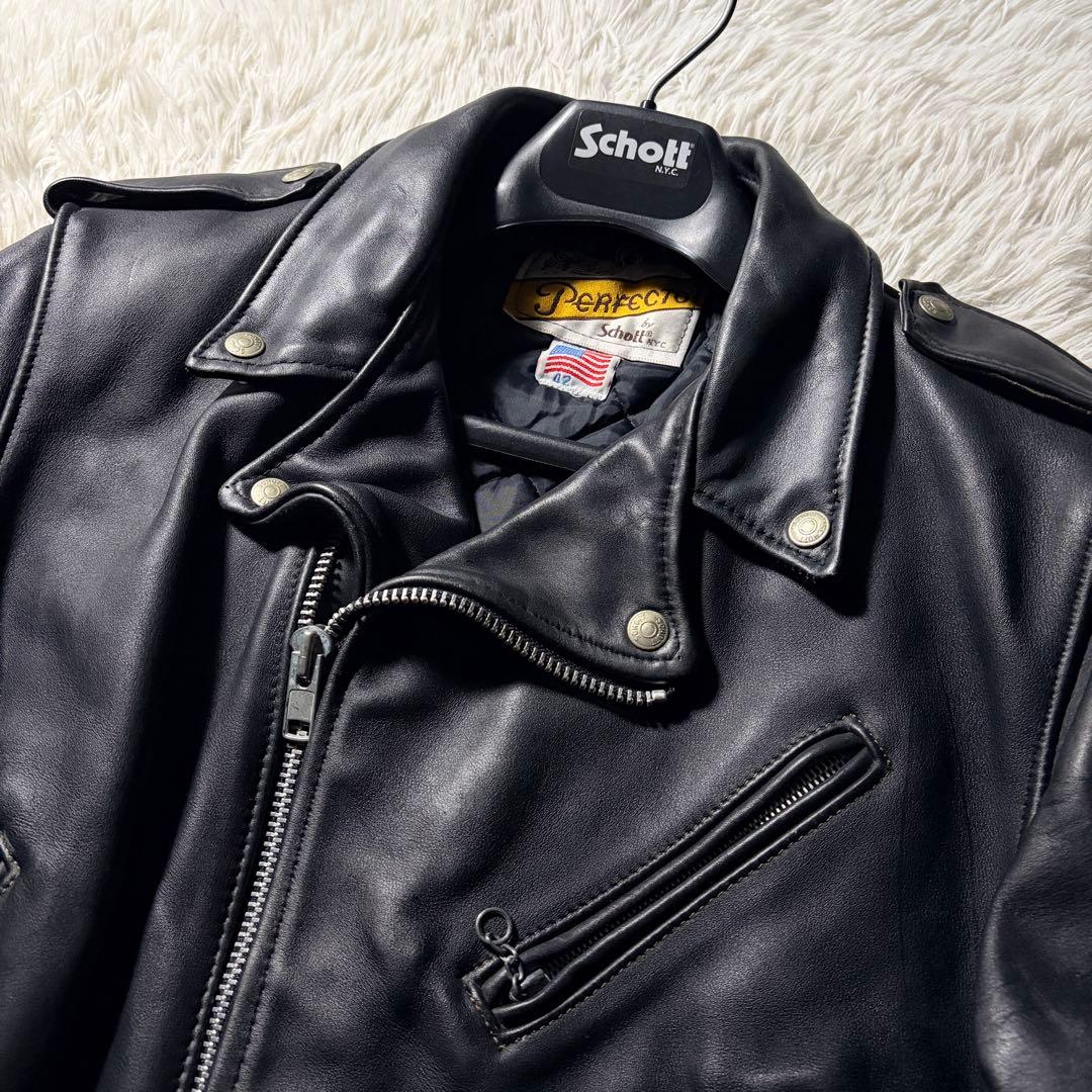 【米国製】schott ライダースジャケット 618 本革　ブラック 42