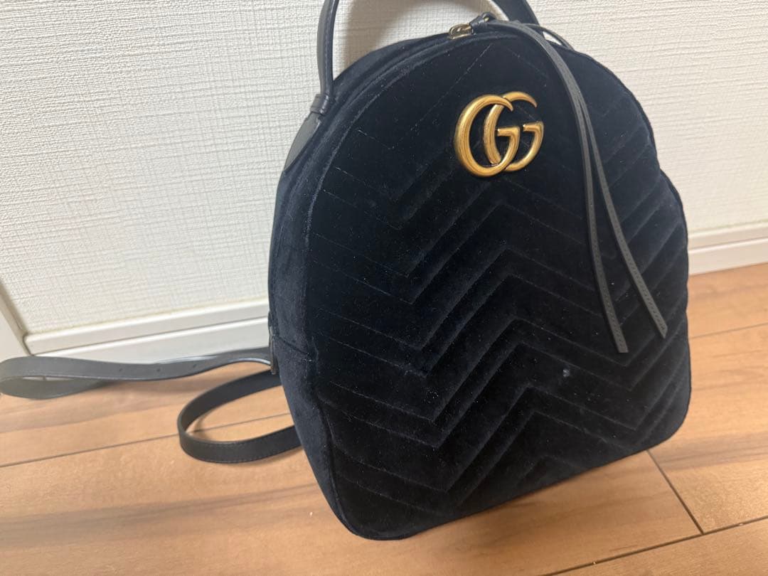 1日限定SALE▷GUCCI GGマーモント ベルベットリュック ブラック