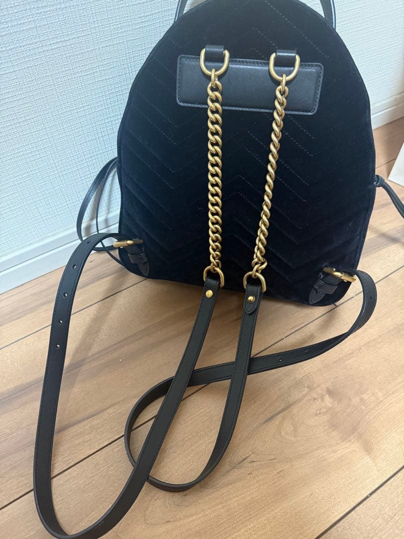 1日限定SALE▷GUCCI GGマーモント ベルベットリュック ブラック