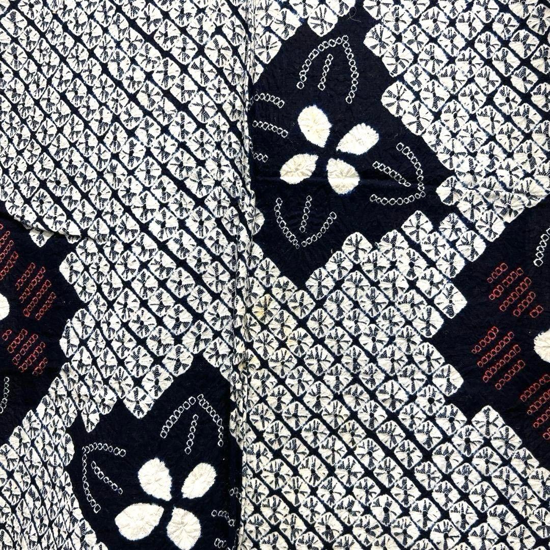 藍染　変わり菱　花模様　浴衣　有松鳴海絞り　着物　042a p