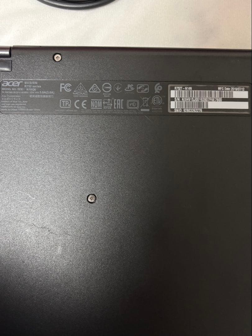 充電コード付き Acer R752シリーズ Chromebook