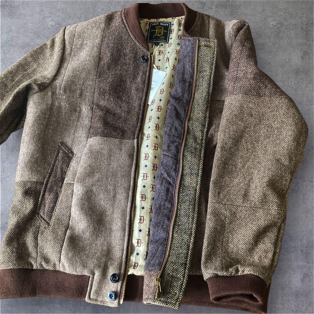 【新品タグ付】ハリスツイード ダービージャケット パッチワーク ブラウンミックス