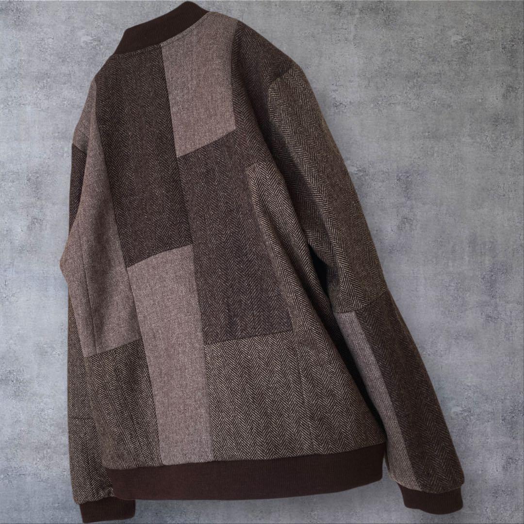 【新品タグ付】ハリスツイード ダービージャケット パッチワーク ブラウンミックス