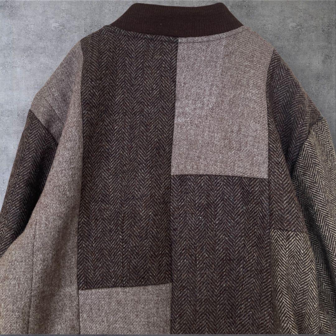 【新品タグ付】ハリスツイード ダービージャケット パッチワーク ブラウンミックス