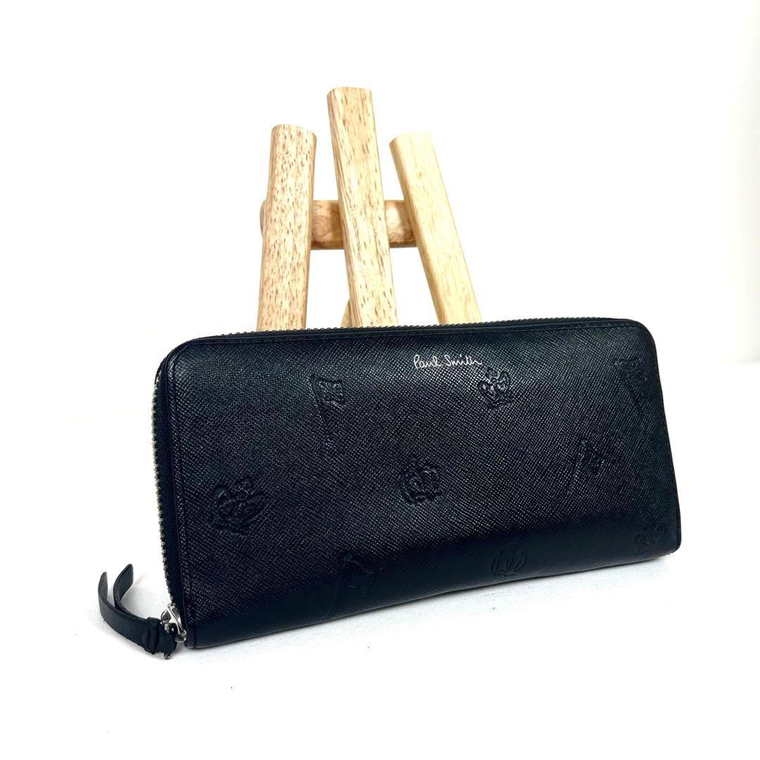 ポールスミス　長財布　ほぼ未使用　ラウンドファスナー　ドローイング　サフィアーノ
