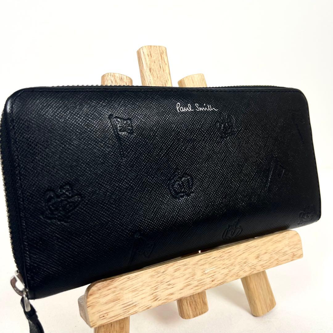 ポールスミス　長財布　ほぼ未使用　ラウンドファスナー　ドローイング　サフィアーノ