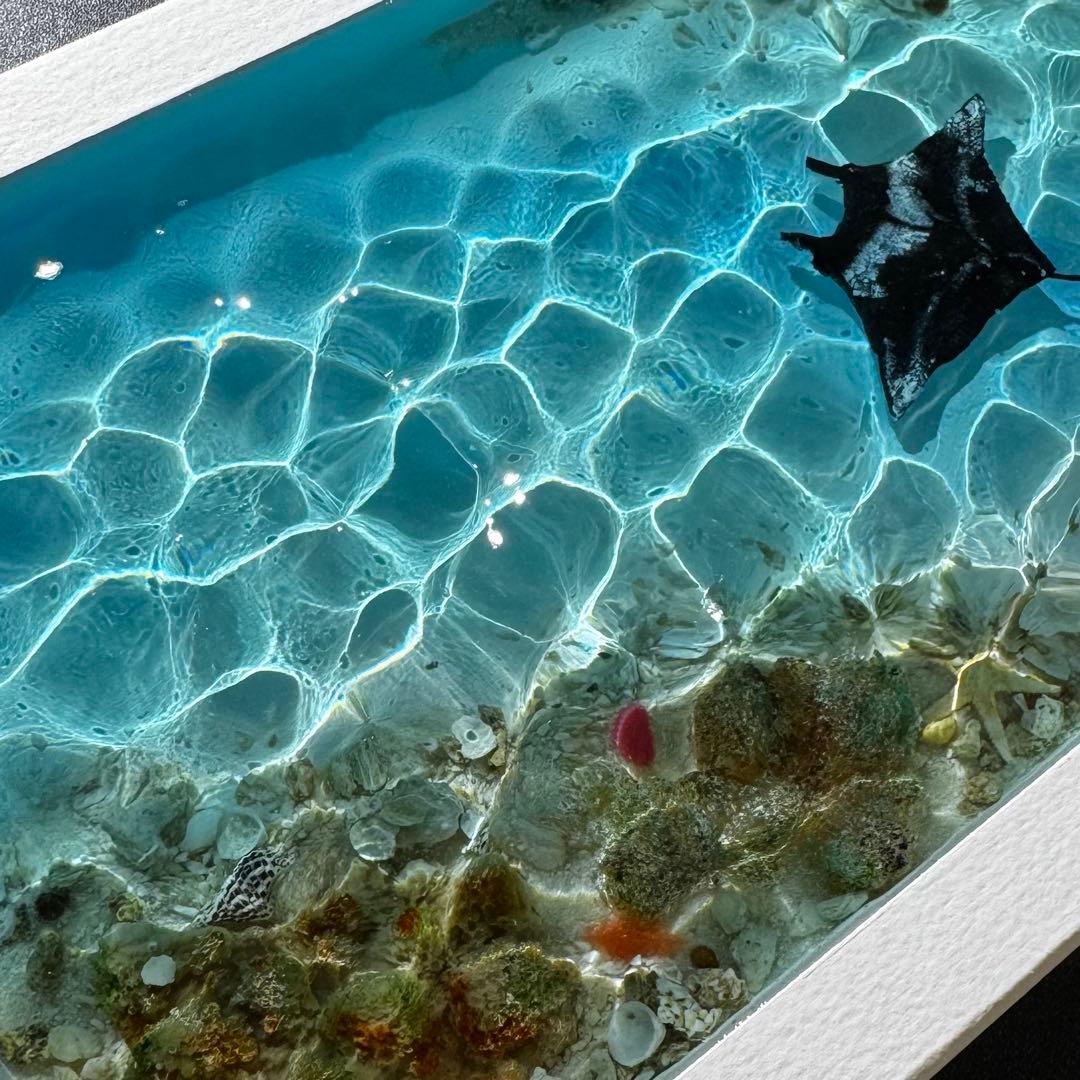 レジンアート オーシャンアート マンタ 沖縄 海 アートパネル 波紋アート