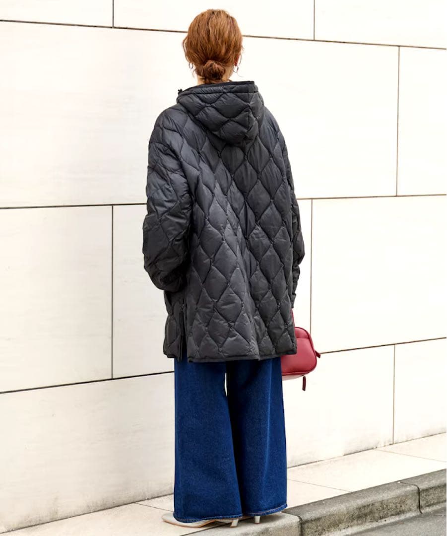 【TAION】別注フード ミドル丈 ソフト ダウンコート　ブラック