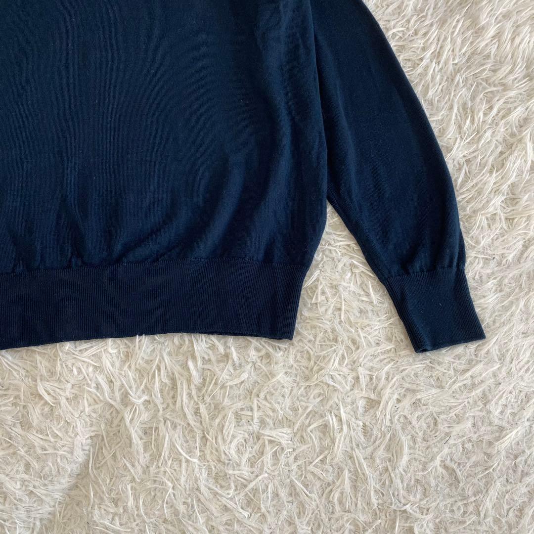 【美品】ジョンスメドレー　タートルネック　ニット　ネイビー　ウール　英国製　L