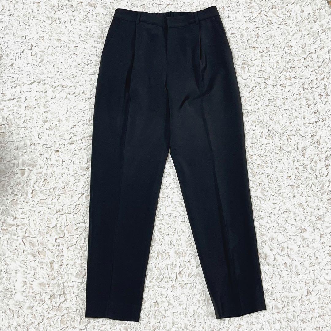 美品 インディヴィ パンツスーツ セットアップ ノーカラー 洗える 黒 L