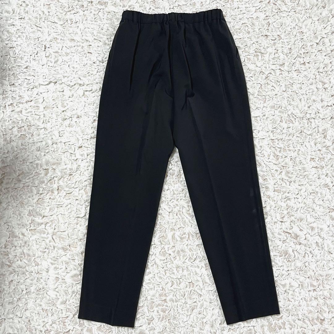 美品 インディヴィ パンツスーツ セットアップ ノーカラー 洗える 黒 L