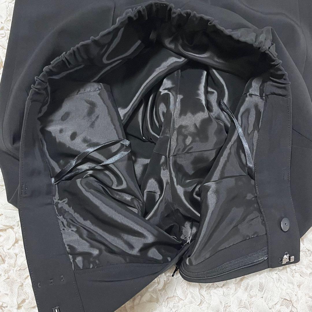 美品 インディヴィ パンツスーツ セットアップ ノーカラー 洗える 黒 L