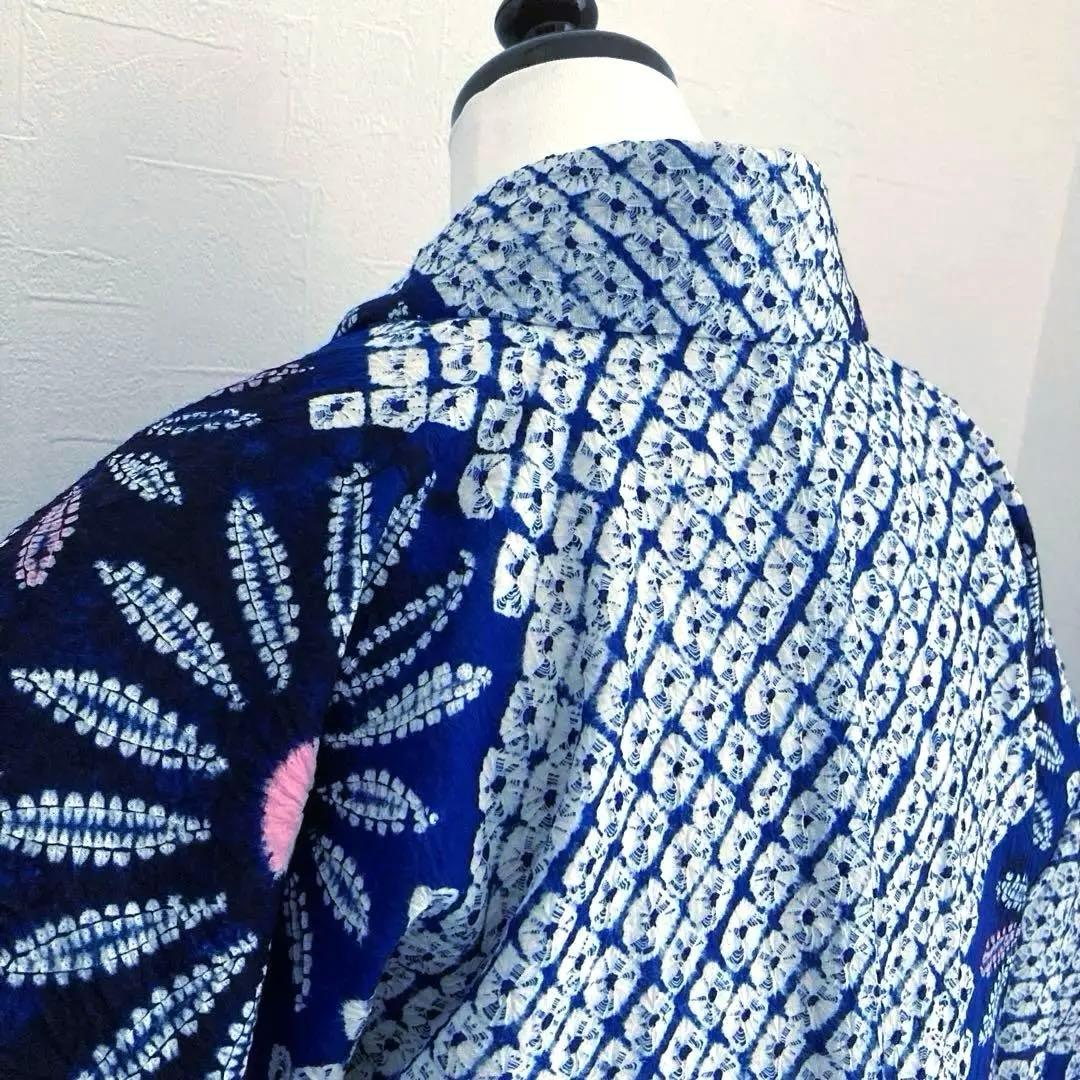 有松絞り浴衣　蜘蛛絞り　しつけ糸付　手縫い　絞り浴衣　身丈152 No-Ａ100