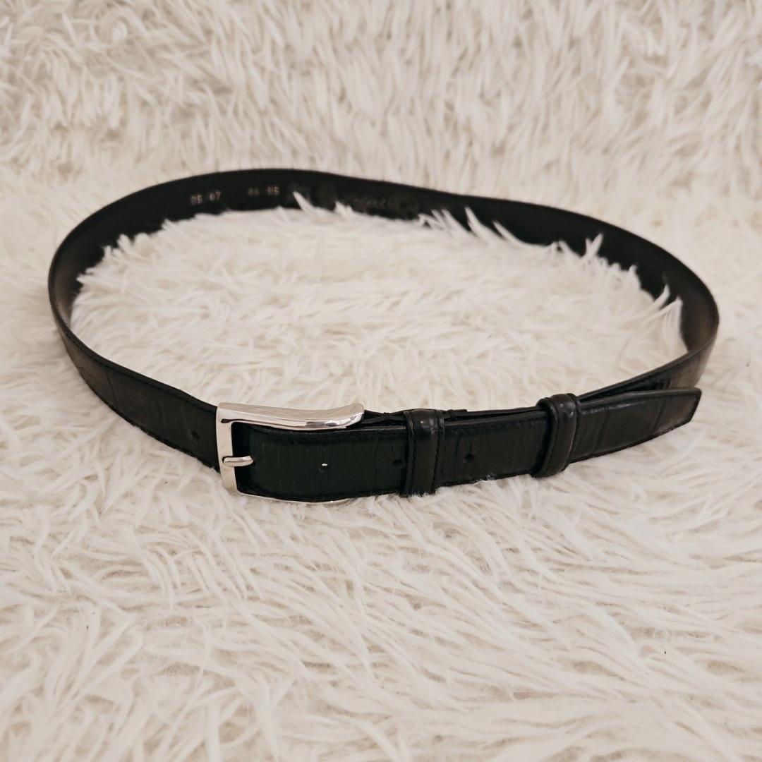 美品 Felisi フェリージ ベルト クロコ 型押し レザー 本革 黒