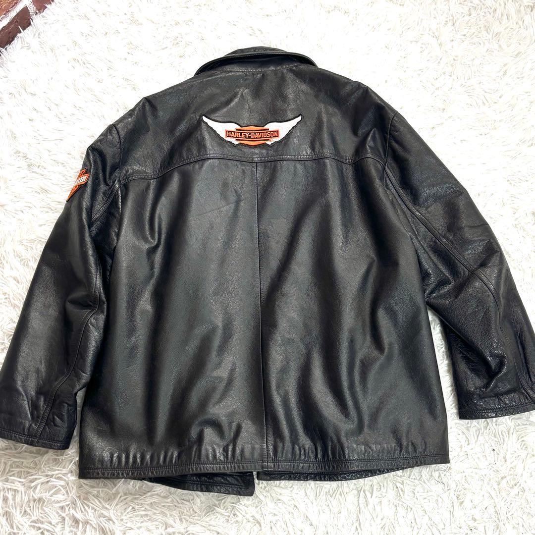 ✨良品✨ビッグロゴ刺繍◆ハーレーダビッドソン　L　レザーライダースジャケット黒