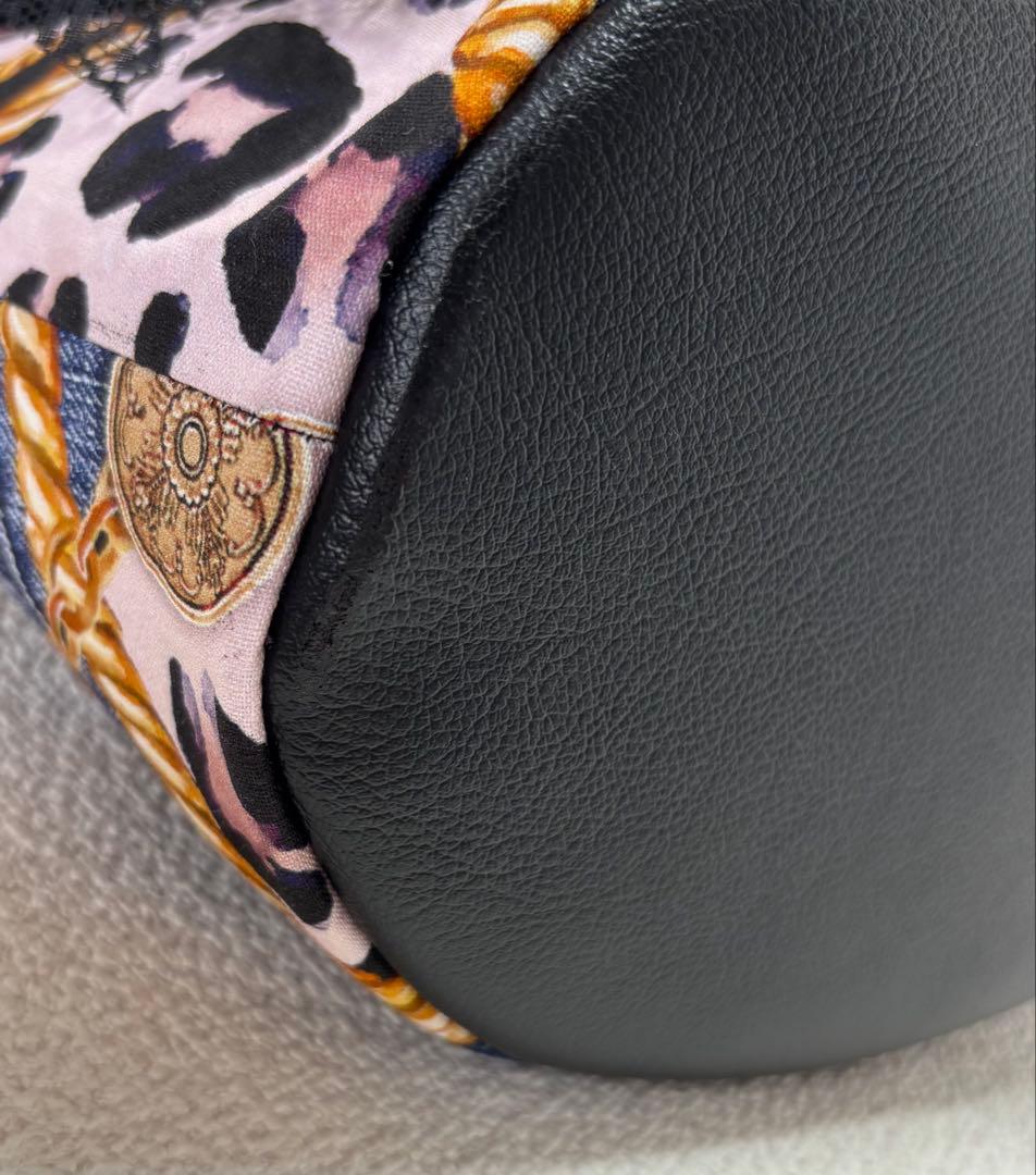 そ*2様 コヤンイサムチョン　ハンドメイド　丸底トートバッグ　デニムヒョウ柄　ア