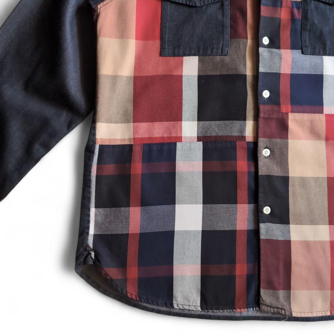 美品 クレストブリッジ 前面チェック デニム 長袖シャツ L インディゴ
