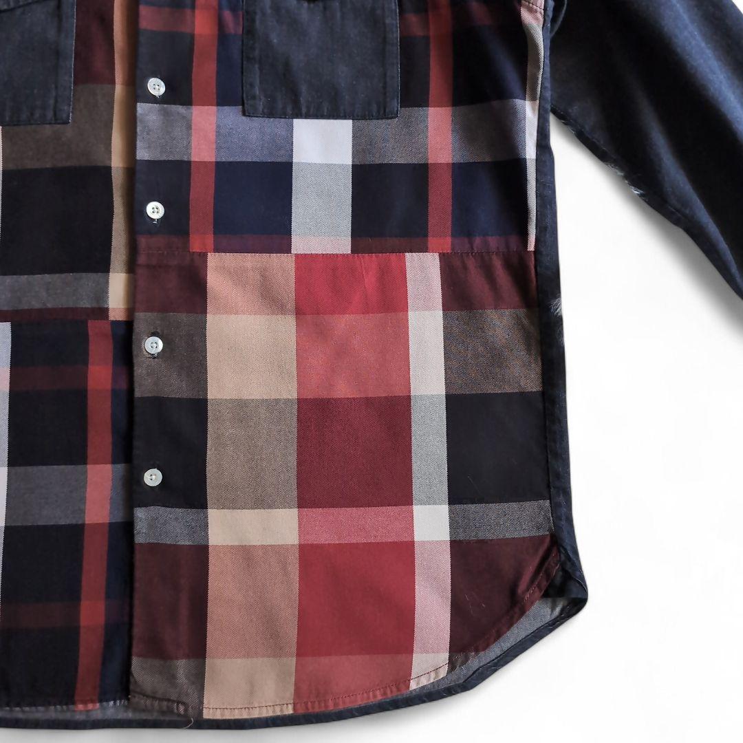美品 クレストブリッジ 前面チェック デニム 長袖シャツ L インディゴ