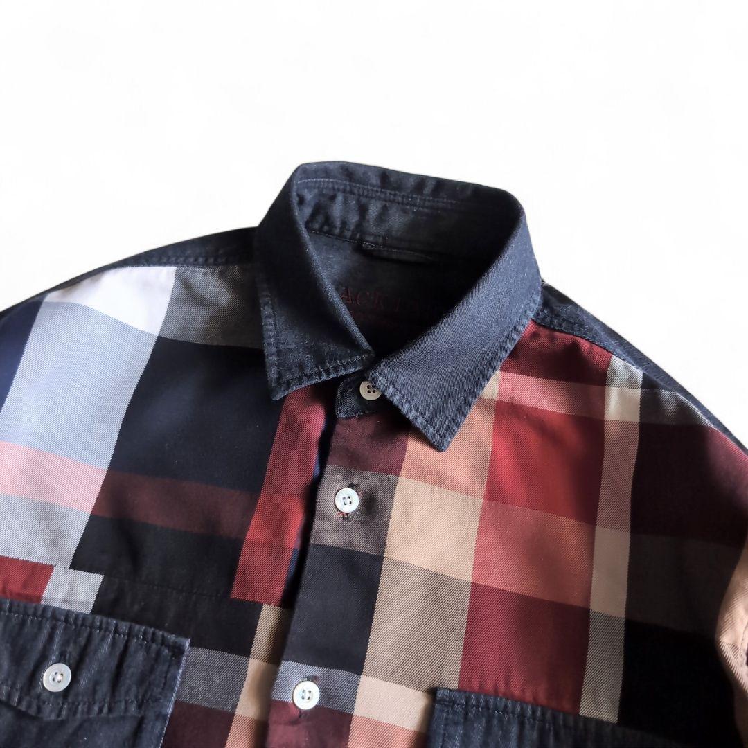美品 クレストブリッジ 前面チェック デニム 長袖シャツ L インディゴ