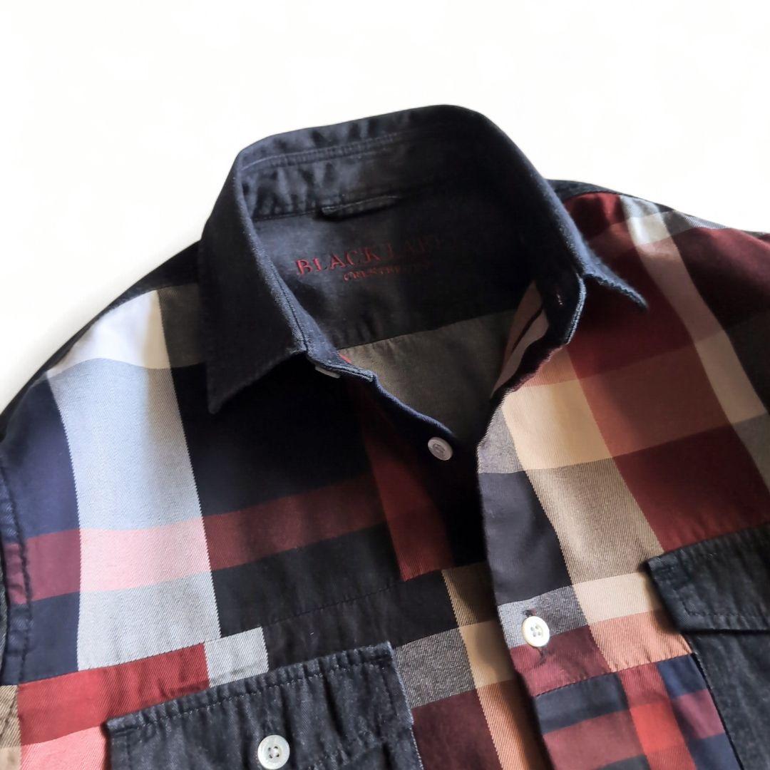 美品 クレストブリッジ 前面チェック デニム 長袖シャツ L インディゴ