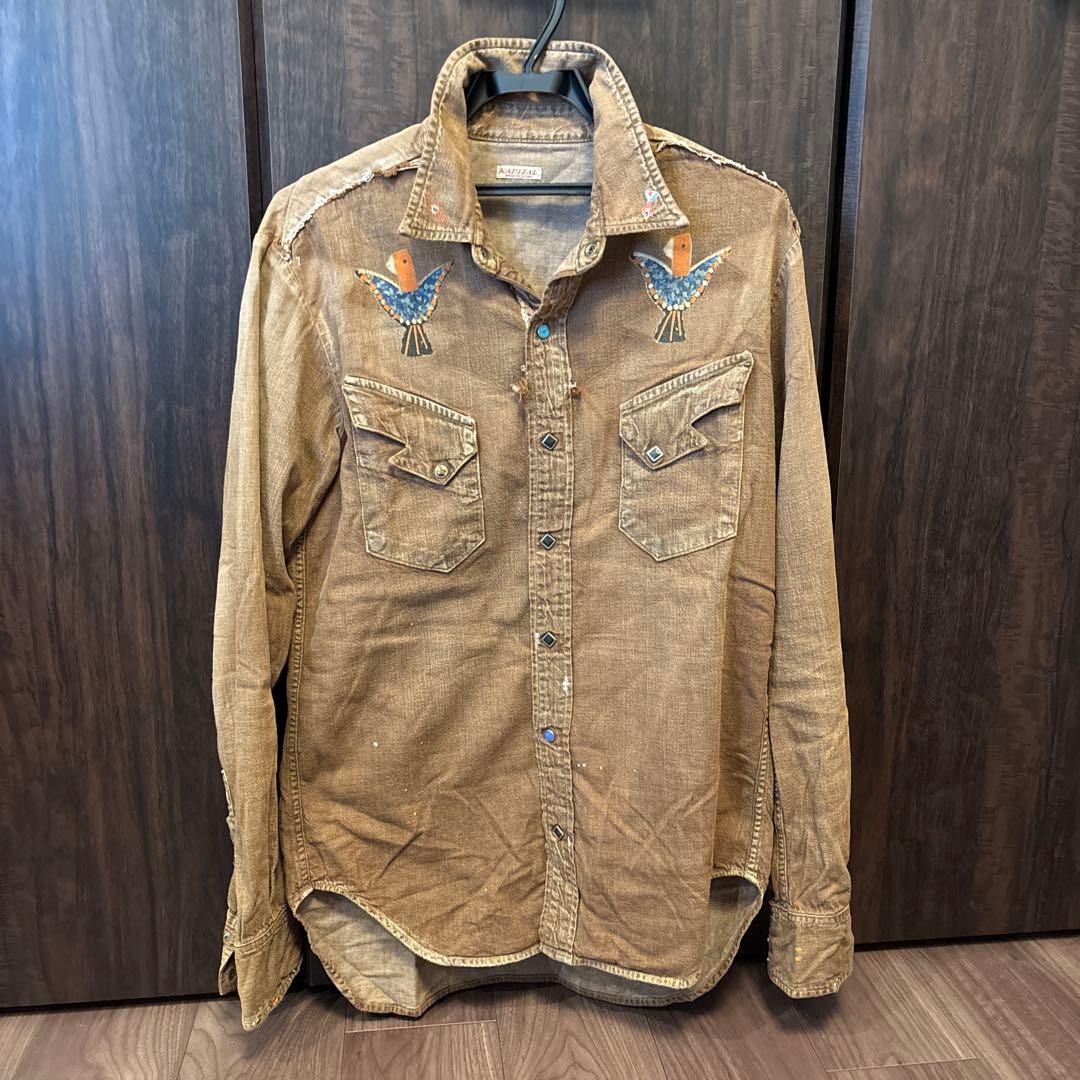 キャピタル　KAPITAL ブラウン 鳥刺繍 長袖シャツ