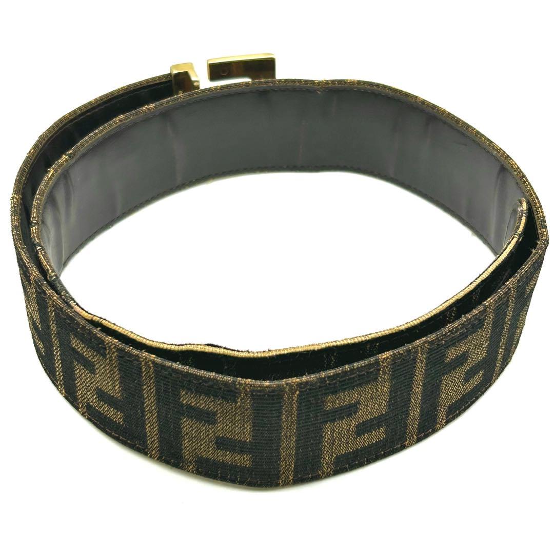 【美品】FENDI ズッカ柄 FFロゴ バックル ベルト ブラウン キャンバス