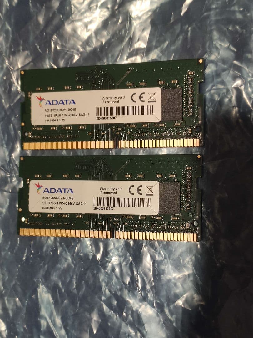 ADATA ノート用メモリ 16GB 2枚 合計 32GB DDR4 動作品