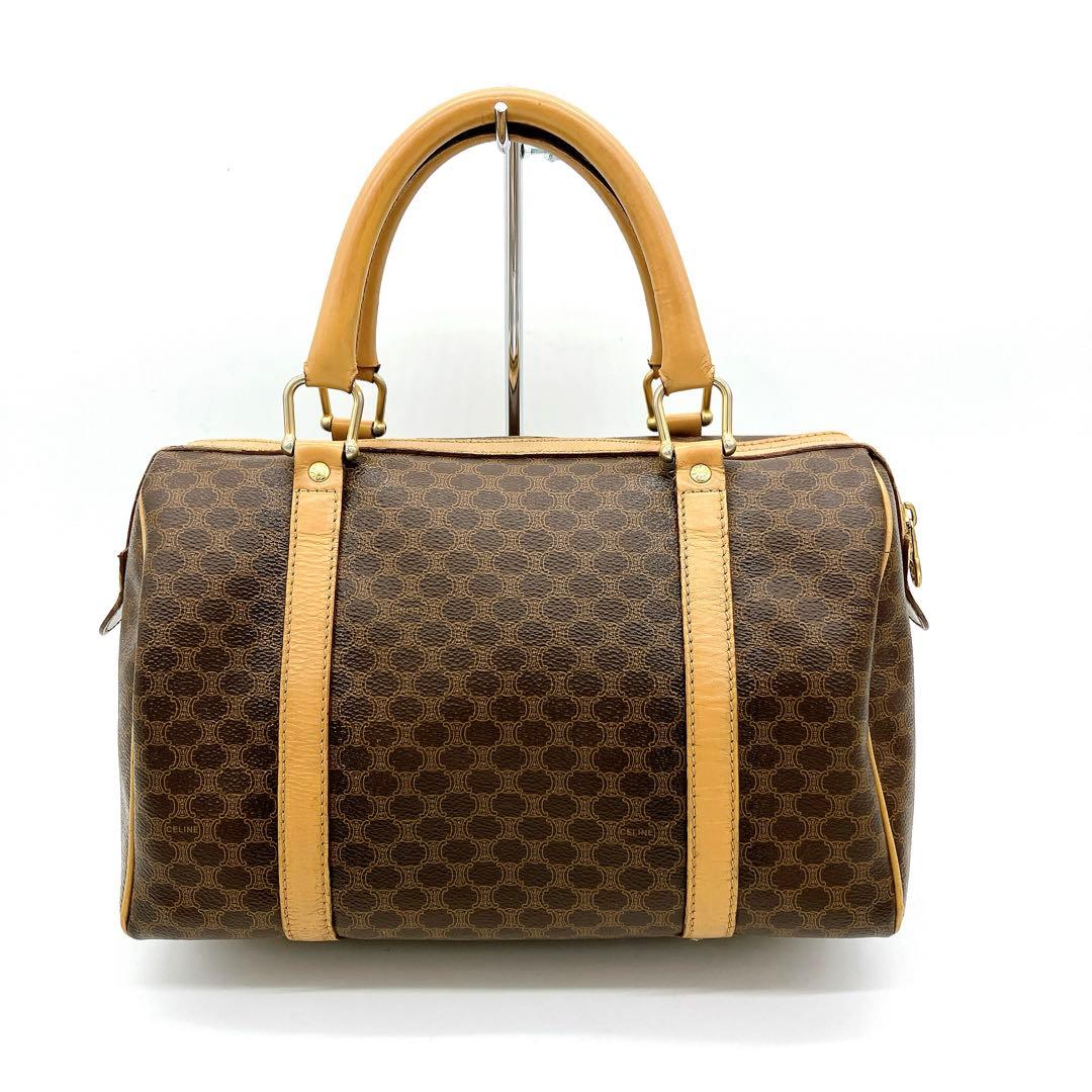 【CELINE】ミニボストンバッグ　マカダム柄　ゴールド金具　PVC ブラウン