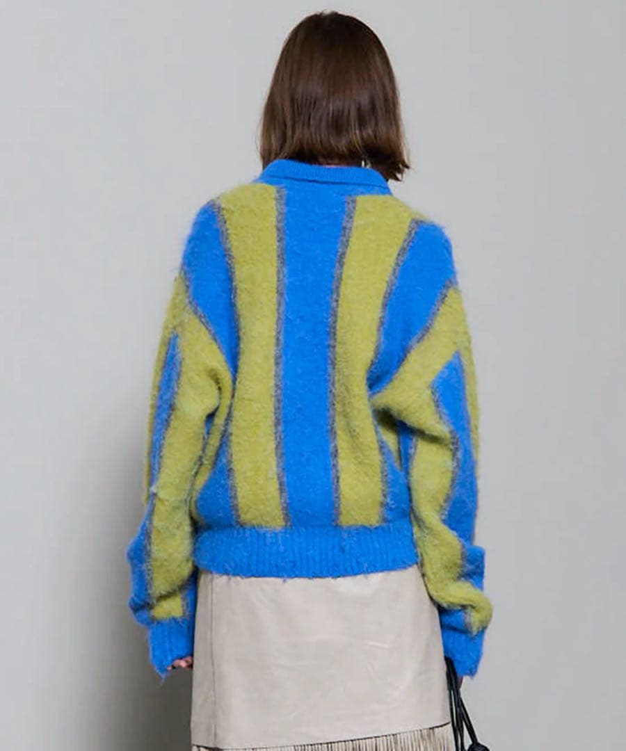 トップス Soutien Collar Stripe Zip Knit Cardigan