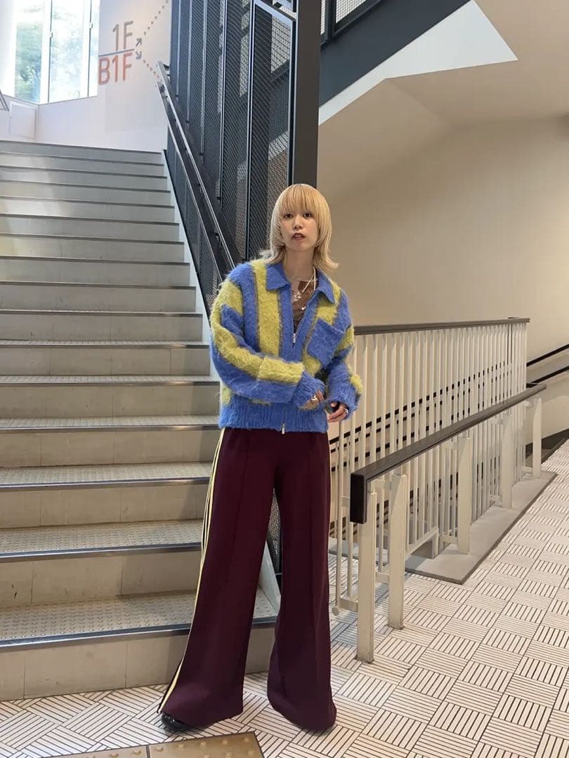 トップス Soutien Collar Stripe Zip Knit Cardigan