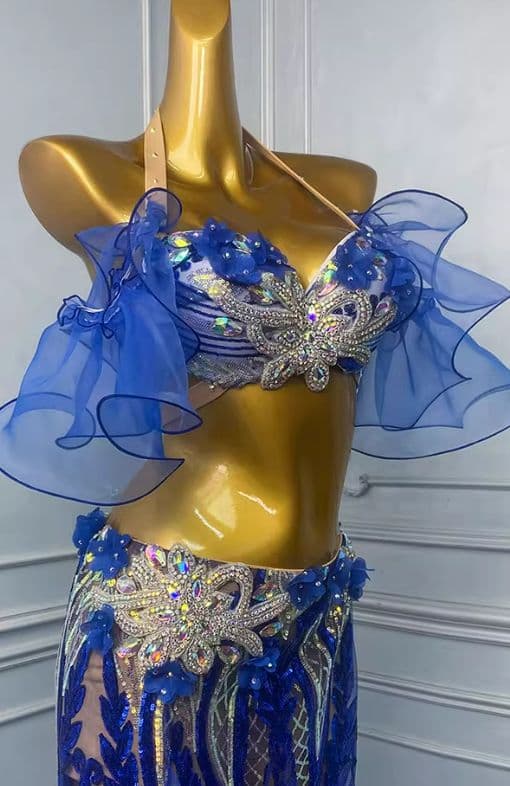 ベリーダンス衣装 ブラベルトスカートセット ブルー 青 オーダーメイド