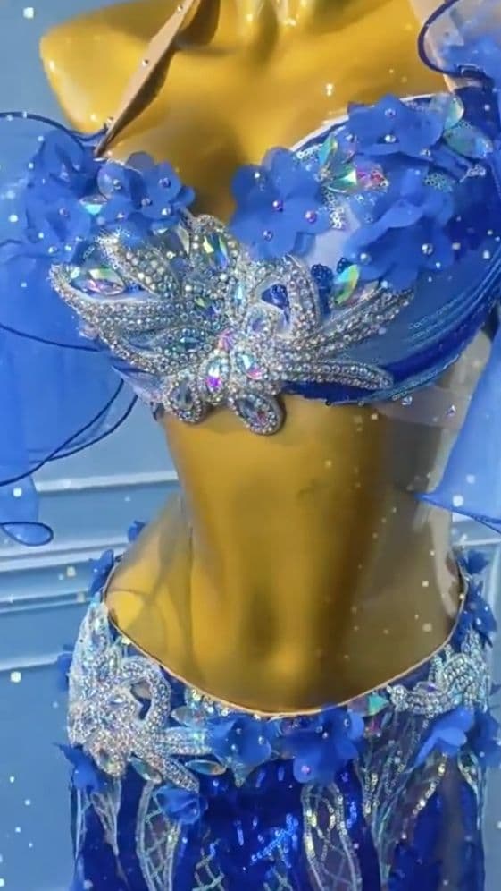 ベリーダンス衣装 ブラベルトスカートセット ブルー 青 オーダーメイド