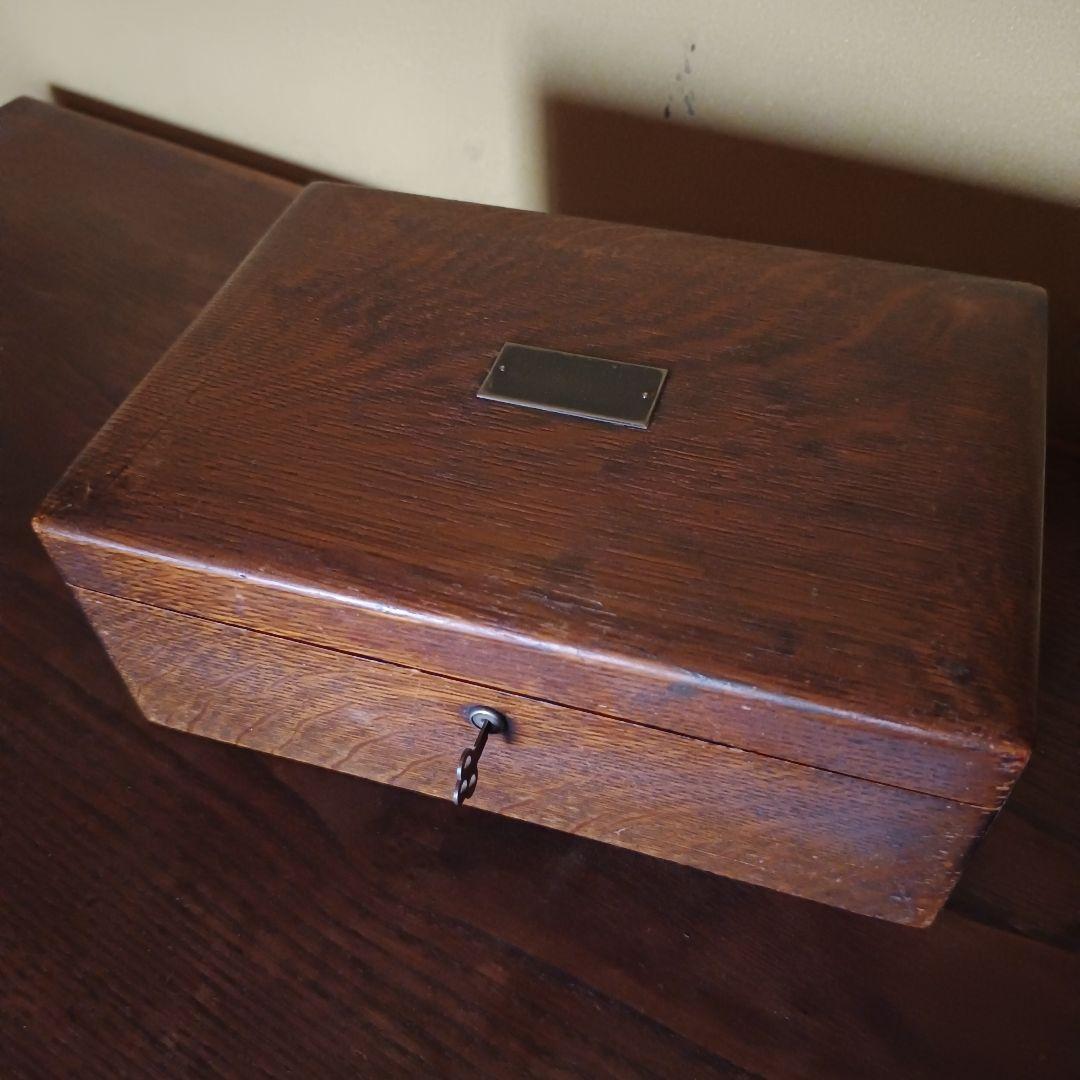 【希少】乳白ガラスとオークの木目の美しい収納ケース ウッドボックス 古道具