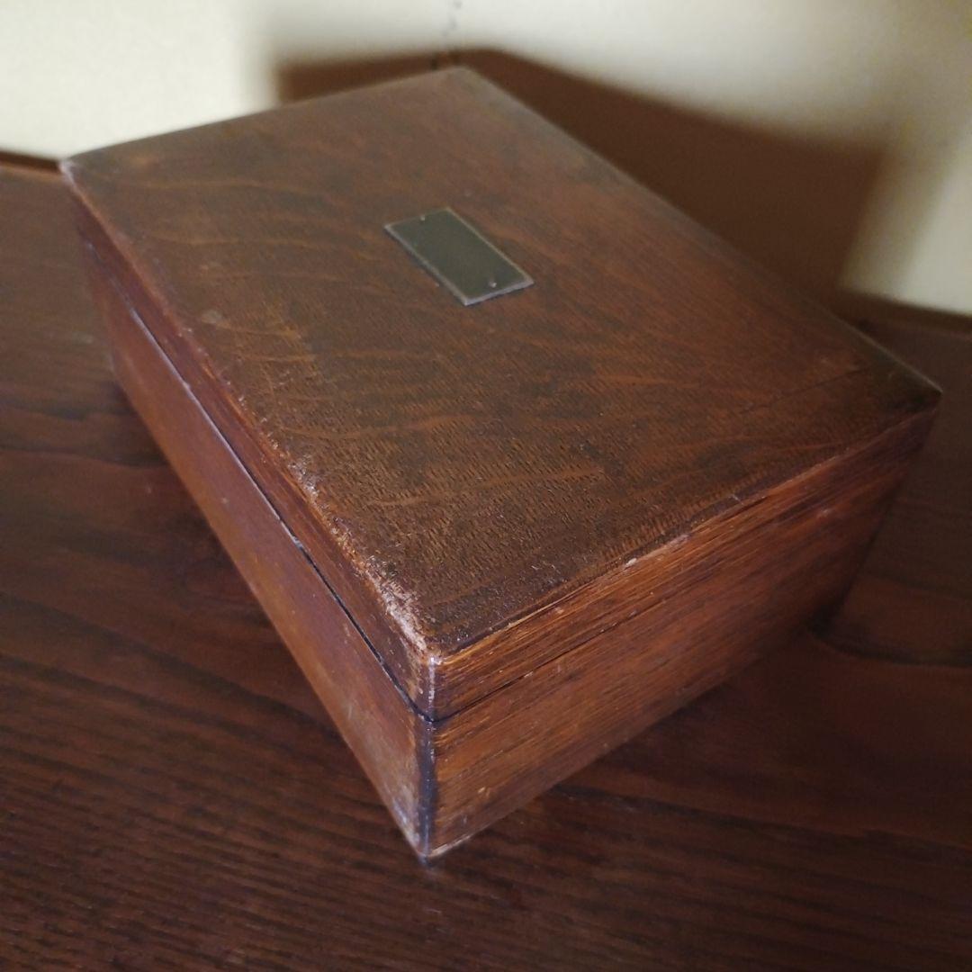 【希少】乳白ガラスとオークの木目の美しい収納ケース ウッドボックス 古道具