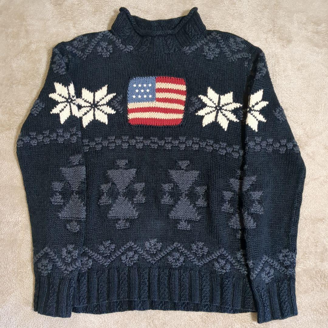 K*2様 90年代 ポロラルフローレン　ポロスポーツ　ブラック　星条旗ニット　黒