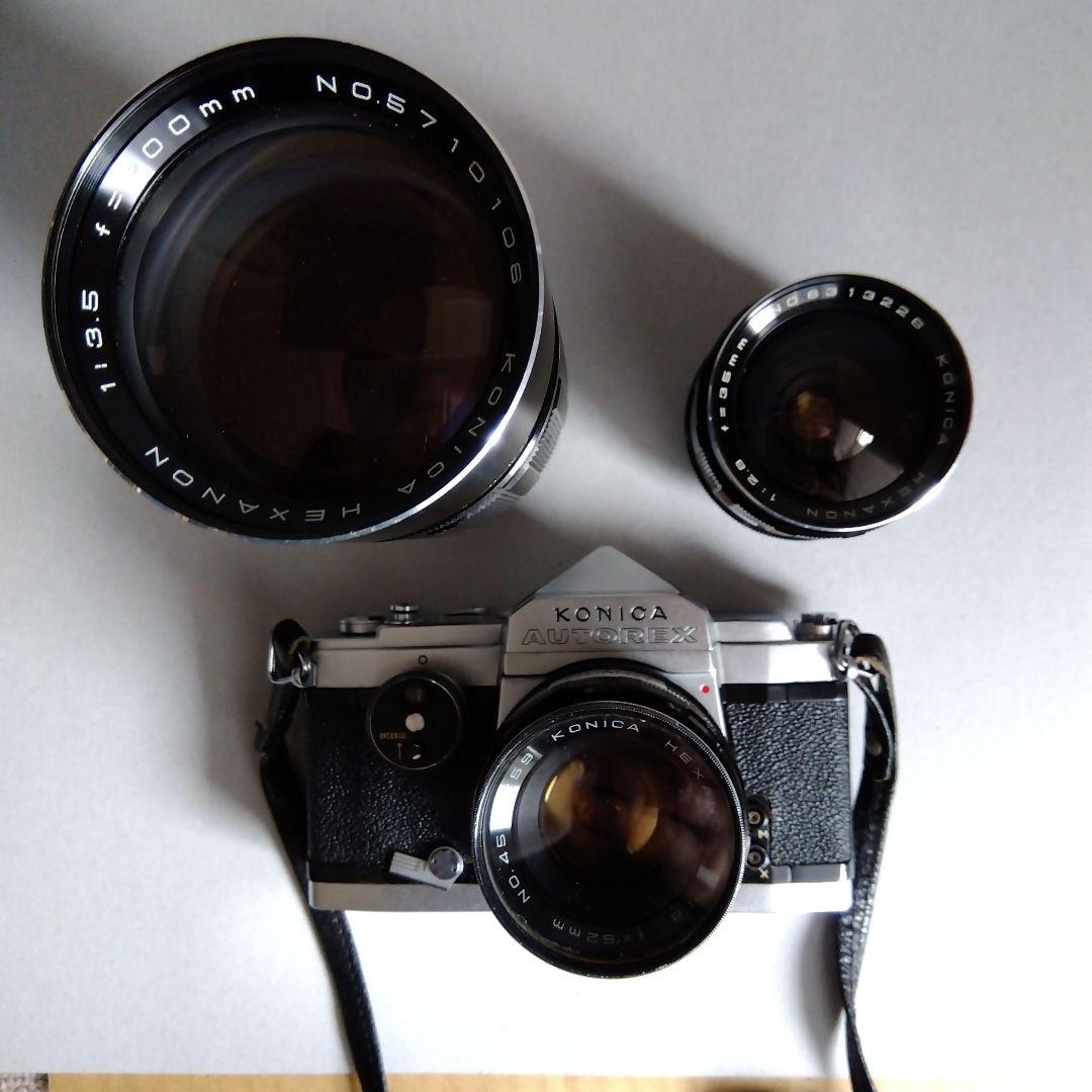 KONICA AUTOREX/本体+レンズ３+レンズフード2/ジャンク/レトロ
