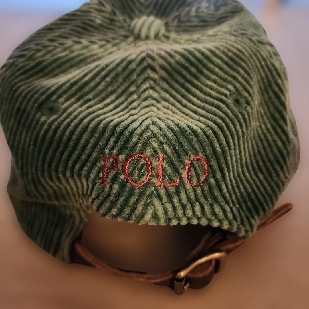 ​90s ポロラルフローレン コーデュロイ キャップ グリーン 刺繍ロゴ