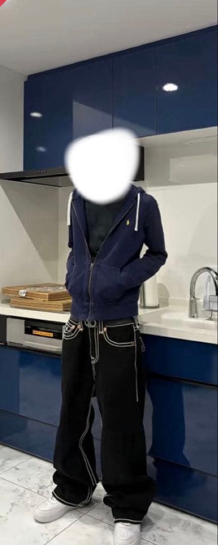 90s ポロラルフローレン ジップアップ パーカー サーマル 刺繍 ネイビー 紺