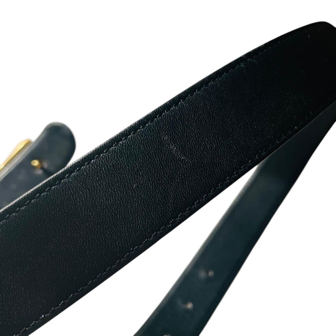 良品 クリスチャンディオール Dバックル ベルト ブラック 75