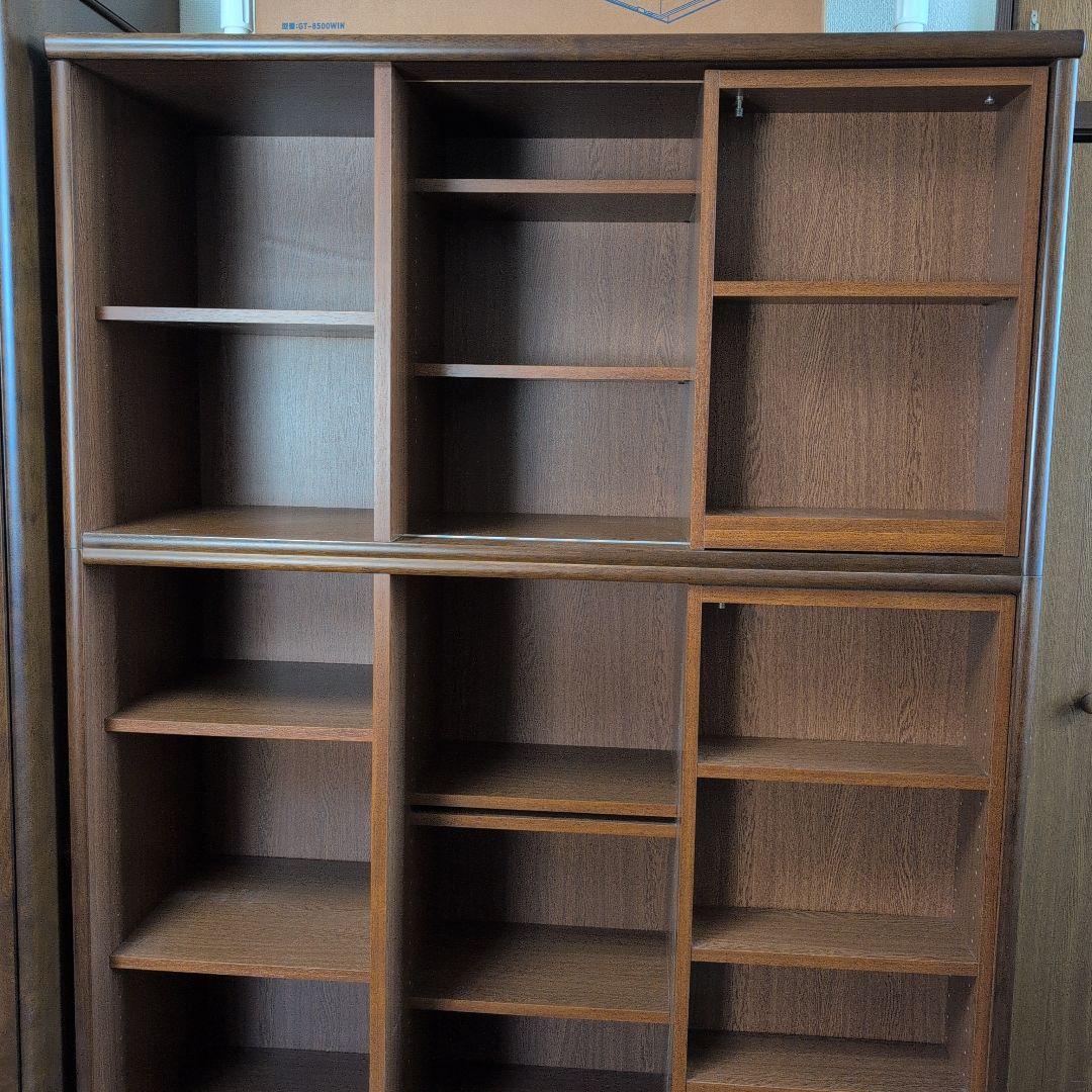 ブラウンスライド式本棚 引き出し付き 収納力抜群　大容量