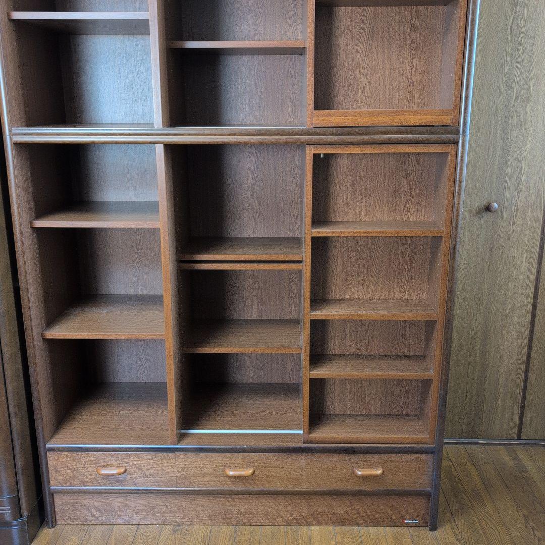 ブラウンスライド式本棚 引き出し付き 収納力抜群　大容量