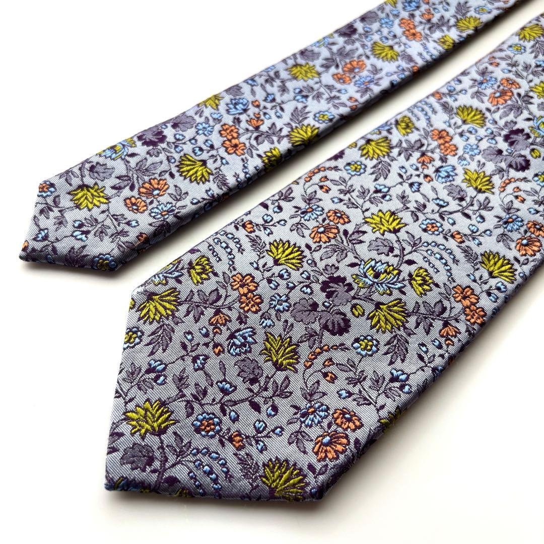 ꧁美品꧂ ポールスミス ネクタイ フローラルタイ 花柄 パープル グレー 光沢