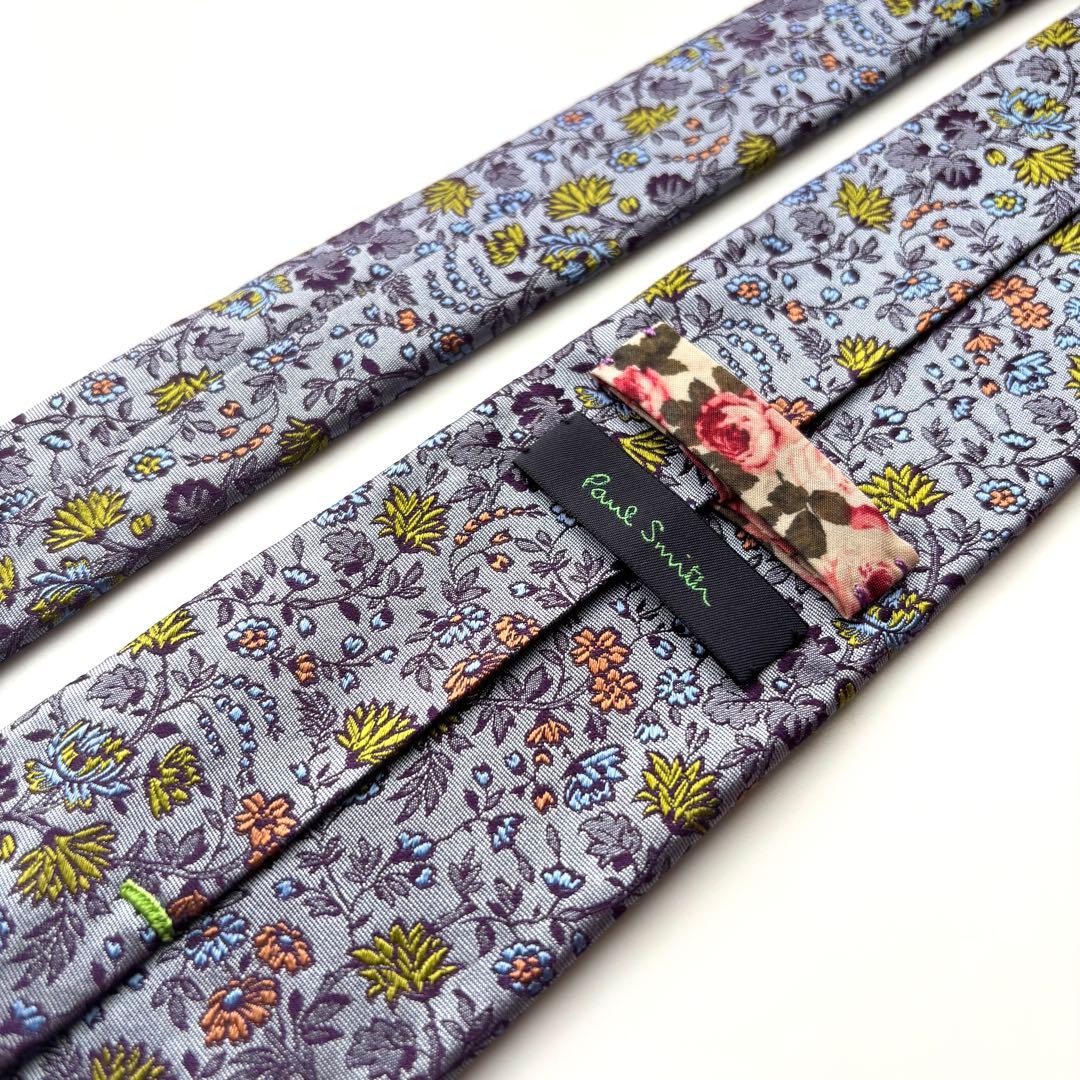 ꧁美品꧂ ポールスミス ネクタイ フローラルタイ 花柄 パープル グレー 光沢