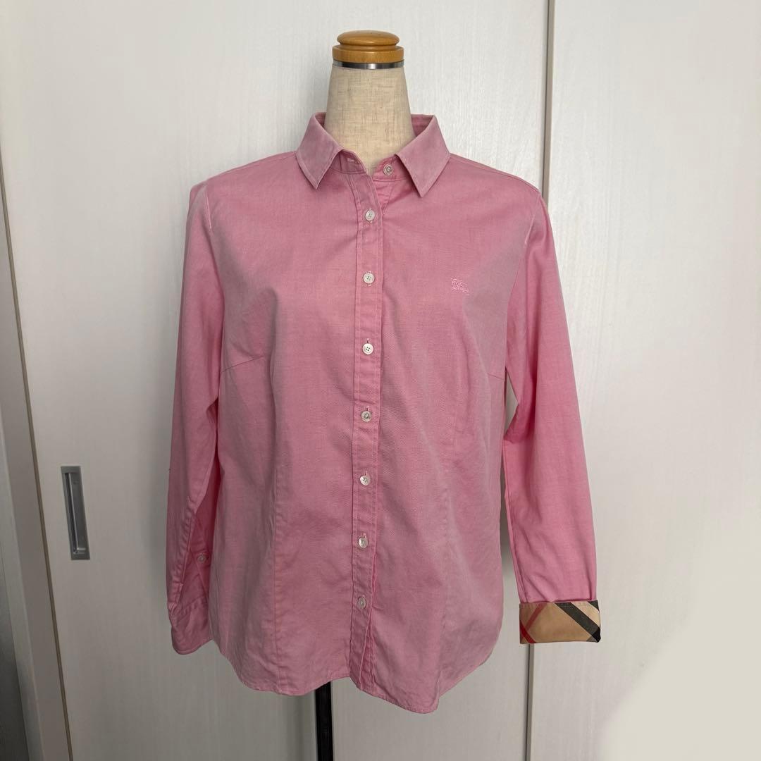 美品 BURBERRY バーバリー コットンシャツ ピンク ノバチェック 46