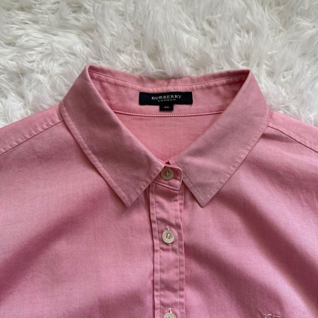 美品 BURBERRY バーバリー コットンシャツ ピンク ノバチェック 46
